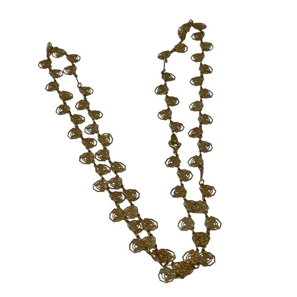 Vintage Rose Necklace Cutout Flowers Gold Tone Chain 28 inches - Picture 3 of 6